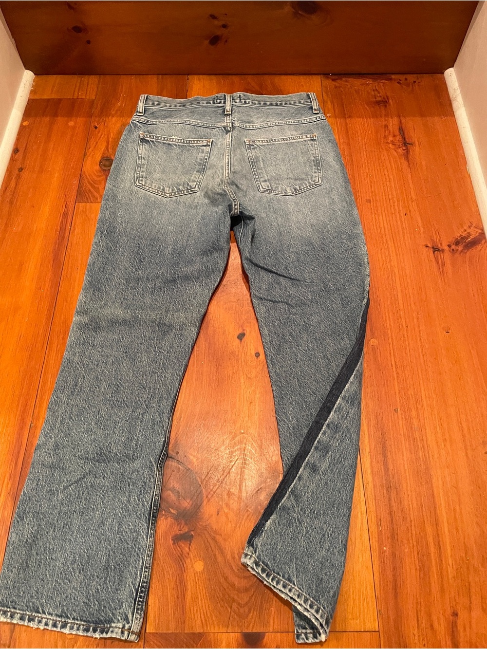 AGOLDE Denim Jeans - Classic Washed Blue, Sz 28. Two-tone dark blue sides